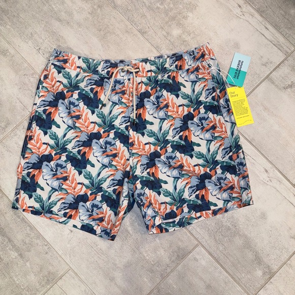 NWT Fair Harbor Floral Print Swim Trunks 3X Men's Recycled Polyester Blend - Picture 1 of 7